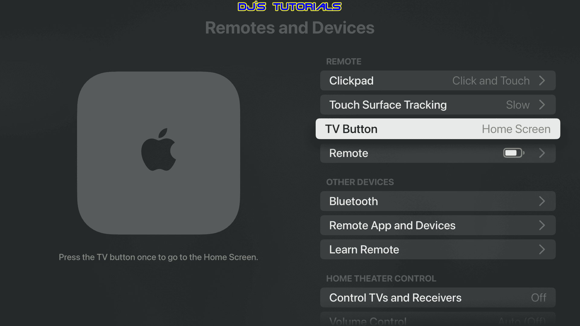 Apple TV Button - Set To Home Screen